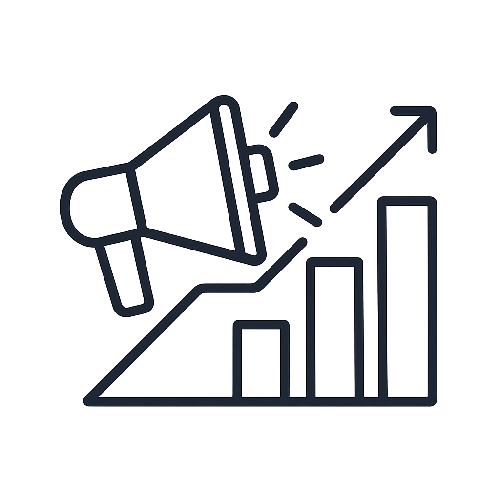 An icon with a megaphone and an upward-pointing arrow.